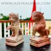 THE DIVINE GUARDS (PAIR LION) CARVED DESIGNED (PINK STONE) MARBLE HEIGHT-03 INCH | Justkalinga.com.
