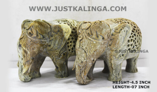ELEPHANT PAIR CARVED DESIGN (PINKSTONE) MARBLE HEIGHT-4.5 INCH | Justkalinga.com.