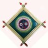 Lord Jagannath (green colour) .  Size: 13cm*13cm : The Ancient Vedic Art of Transcending knowledge "Tala-Pata-Chitra" | Justkalinga.com.