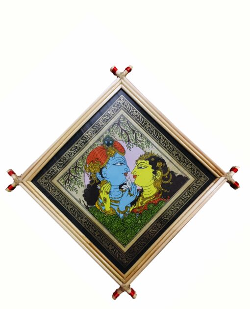 Lord Radha Krishna .  Size: 25cm*25cm : The Ancient Vedic Art of Transcending knowledge "Tala-Pata-Chitra" | Justkalinga.com.