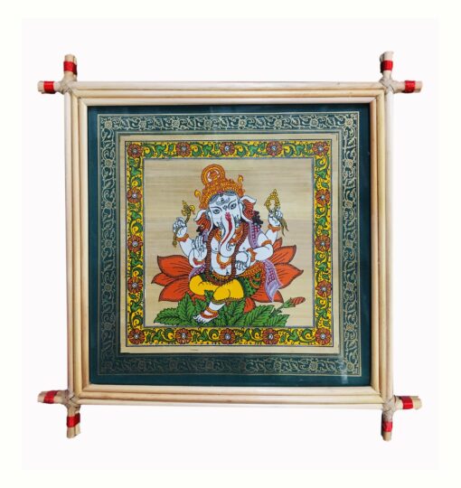 LORD GANESH.  Size: 23cm*23cm: The Ancient Vedic Art of Transcending knowledge "Tala-Pata-Chitra" | Justkalinga.com.