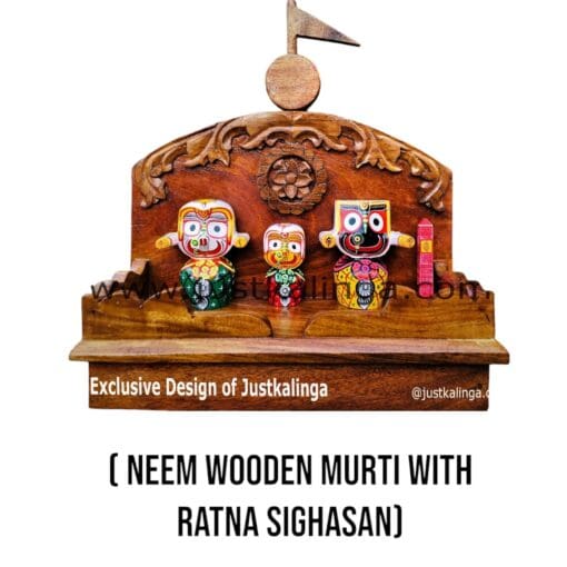 This set includes statues of Lord Jagannath, Lord Balabhadra, Devi Subhadra, and Sudarsan. The statues are crafted from neem wood, which is considered to be eco-friendly and beneficial for health and well-being.