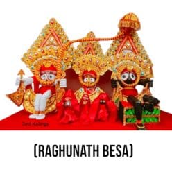 Handcrafted Raghunath Besha, capturing the essence of Lord Rama with symbolic ornaments like the bow and arrow.