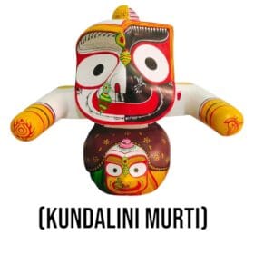 the image is likely of a Lord Jagannath Kundalini Instant Spiritual Tool (Murti) made from Pure Neem Wood.