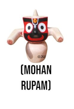 A six-inch neem wood murti of Shri Jagannath Mahaprabhu in Pratitopaban Mohon Rupam form.   Sources and related content