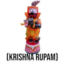 Large Krishna Rupam Jagannath murti on a home altar, promoting spiritual connection, health, and cultural preservation.