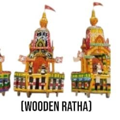 Wooden Ratha replica for home temples and educational purposes. Includes Nirmalya Mahaprasadam and Sanjua.