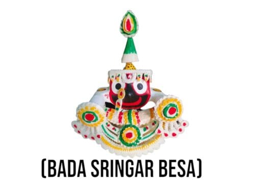 Bada Shringar Besha for Lord Jagannath murtis, enhancing home altars and expressing devotion. Includes Nirmalya Mahaprasadam and Sanjua.