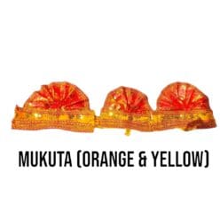 Mukut (crowns) symbolizing divine sovereignty, for Jagannath, Balabhadra, and Subhadra murtis. Includes Nirmalya Mahaprasadam and Sanjua.