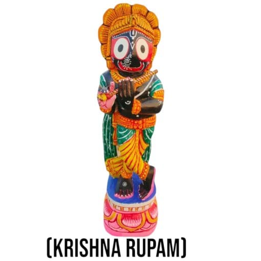 Large 18-inch Krishna Rupam Jagannath murti depicting Lord Jagannath's playful Krishna form, radiating divine love and joy.