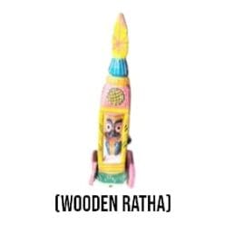 Wooden Ratha replica for home temples and educational purposes. Includes Nirmalya Mahaprasadam and Sanjua.