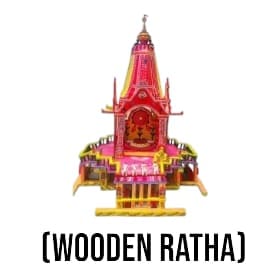 Wooden Ratha replica for home temples and educational purposes. Includes Nirmalya Mahaprasadam and Sanjua.