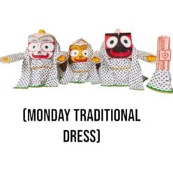 Monday traditional dress of Shri Jagannath Mahaprabhu (11 pcs). This set of garments and accessories is specifically designed to adorn the statue of the Hindu deity Shri Jagannath Mahaprabhu on Mondays.