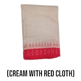 Cream and red cotton Pata cloth, a religious garment for Lord Jagannath.