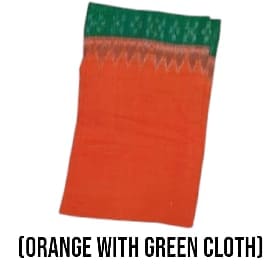 An orange and green cotton Pata cloth, a religious garment for Lord Jagannath.