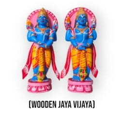 Jaya Vijaya wooden Murti displayed with Nirmalya Mahaprasadam and Sanjua.